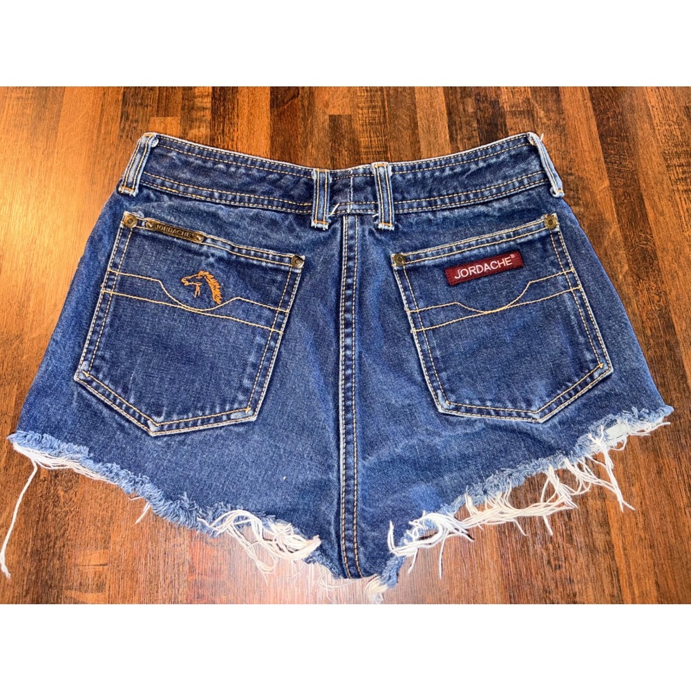 Vintage Jordache High Waisted Denim Cutoff Shorts Blue Frayed Raw Hem Womens